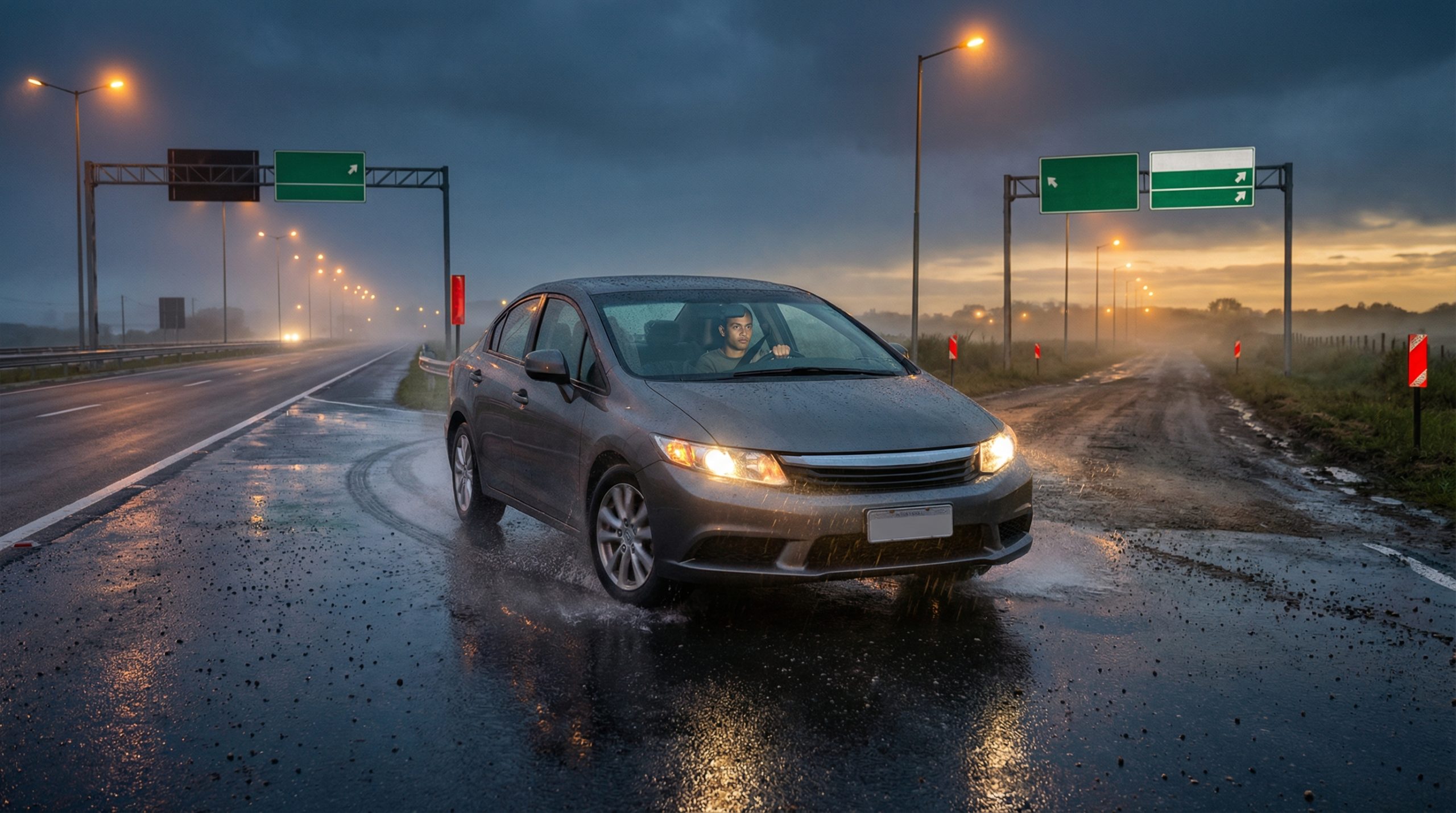 Pista molhada não perdoa quem ignora Estradas e Regras